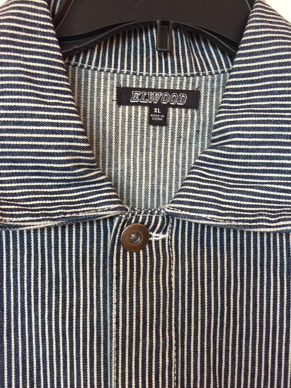 Elwood Men’s Jacket Denim Oversized Classic Blue Stripe Street Wear Sz XL New